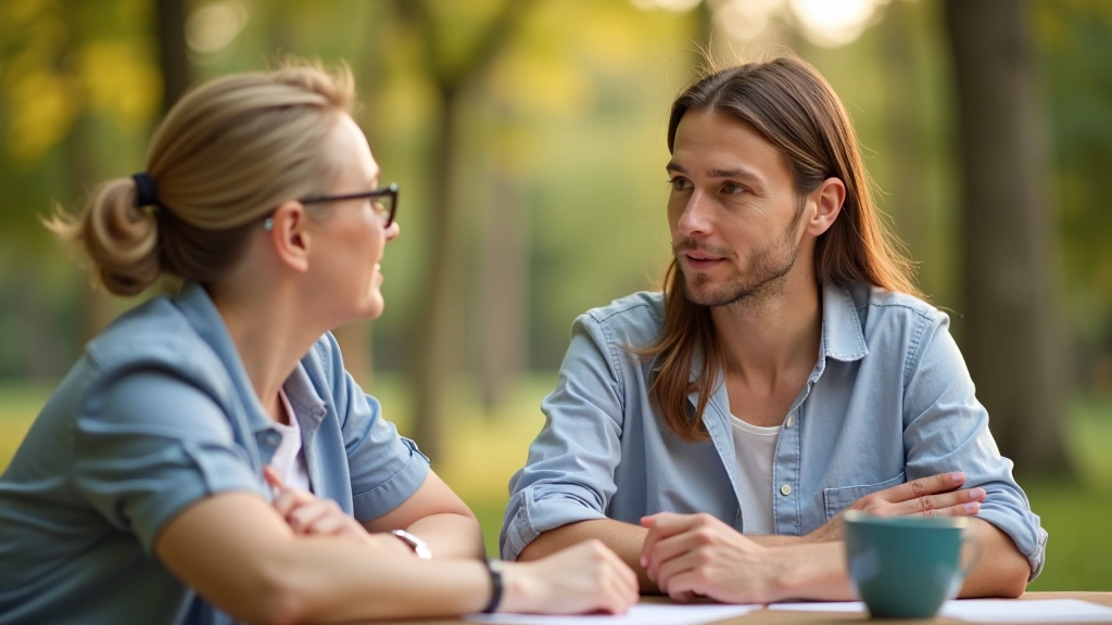 Mutter und Vater sprechen mit Erzieherin vor Kita-Gebäude, freundlich und offen